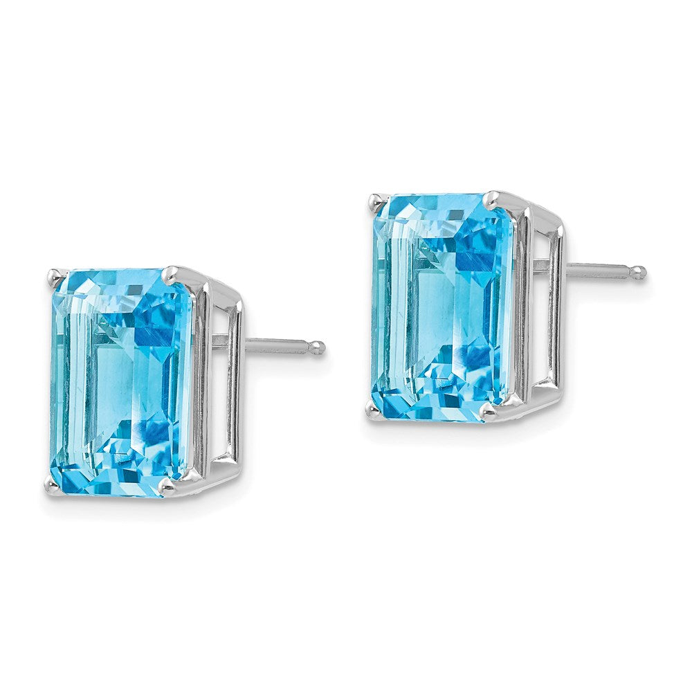 14k White Gold 12x10mm Emerald Cut Blue Topaz Earrings XE70WBT