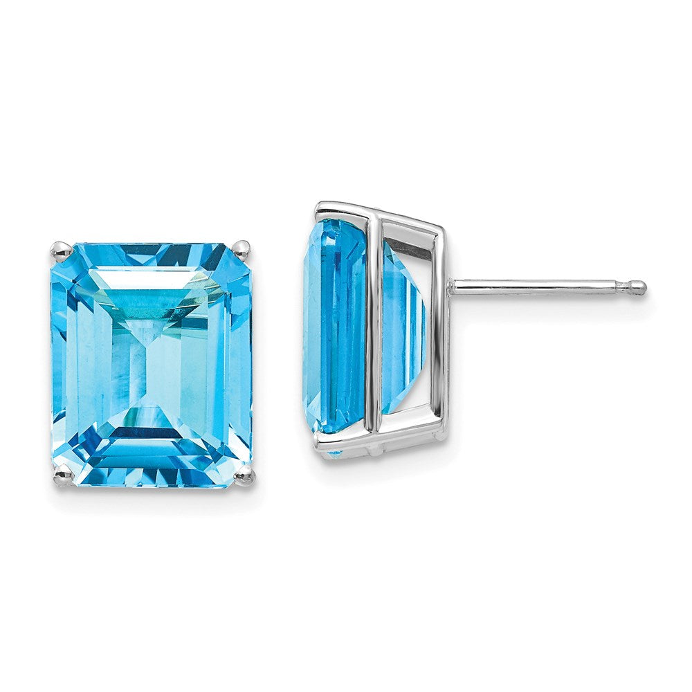 14k White Gold 12x10mm Emerald Cut Blue Topaz Earrings XE70WBT