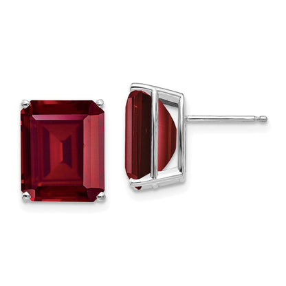 14k White Gold 12x10mm Emerald Cut Created Ruby Earrings XE70WCR