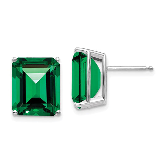 14k White Gold Mount St. Helens Emerald Stud Earrings XE70WMS