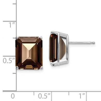 14k White Gold 12x10mm Emerald Smok Yellow Gold Quartz Earrings XE70WSQ