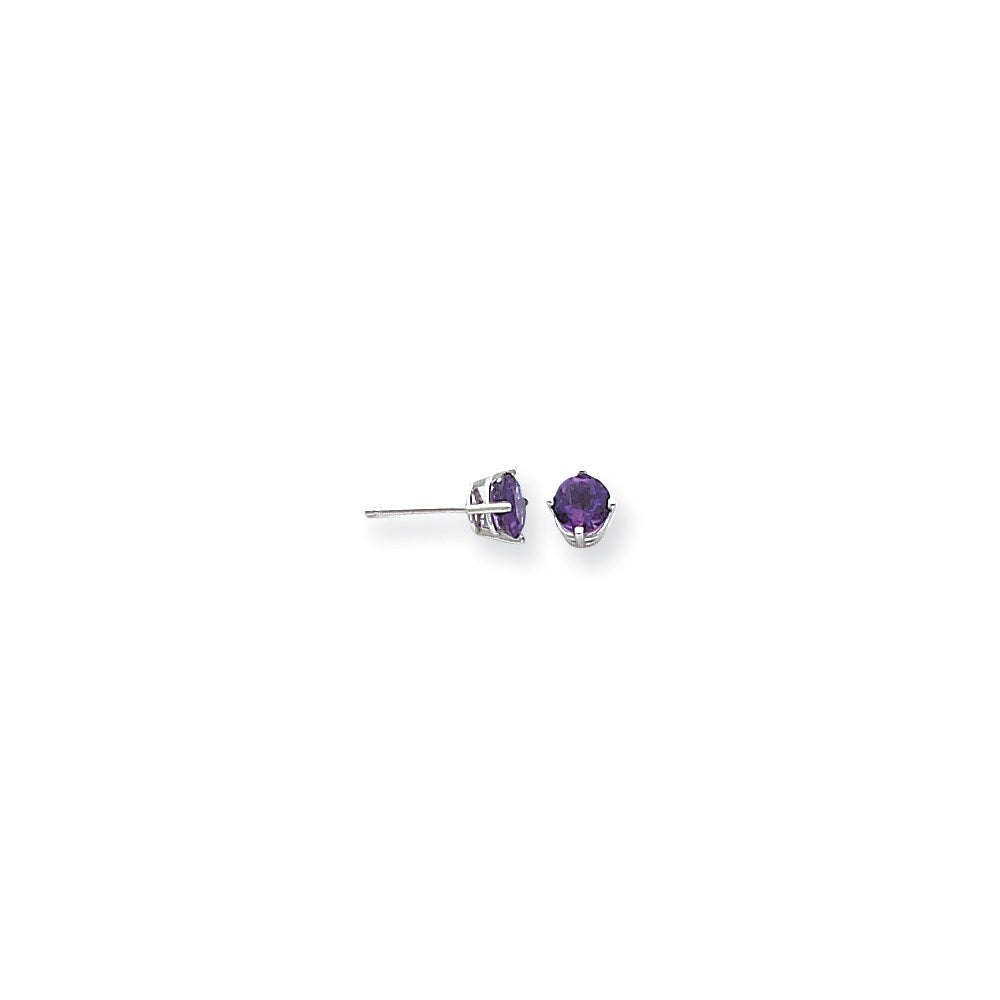 14k White Gold 5mm Amethyst Checker Earrings XE72WAC