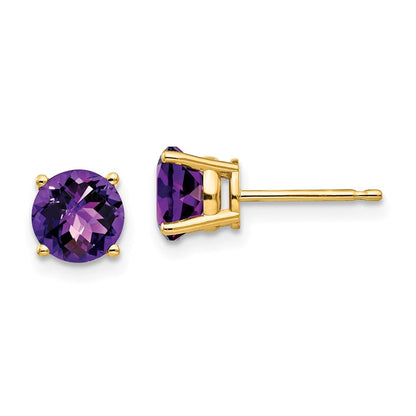 14k Yellow Gold 6mm Amethyst Checker Earrings XE73AC