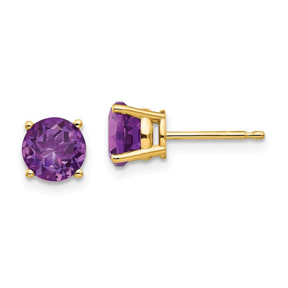 14k Yellow Gold 6mm Amethyst Post Earrings XE73AM