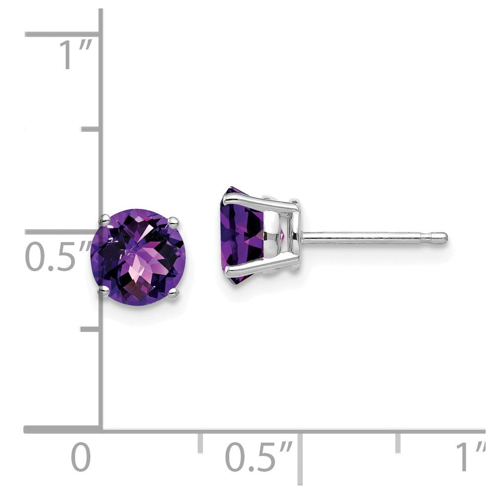 14k White Gold 6mm Amethyst Checker Earrings XE73WAC