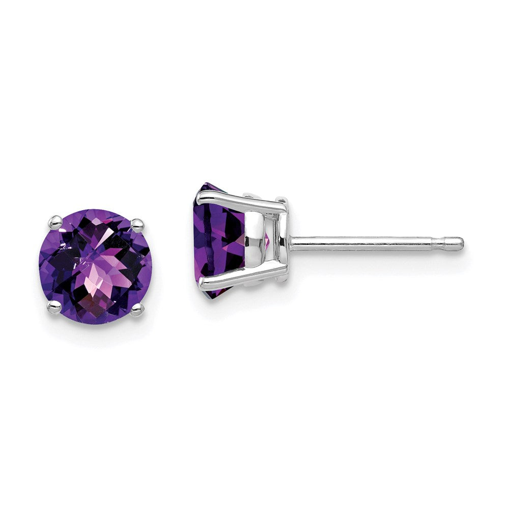 14k White Gold 6mm Amethyst Checker Earrings XE73WAC
