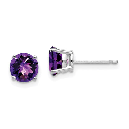 14k White Gold 6mm Amethyst Checker Earrings XE73WAC