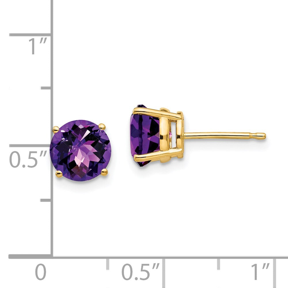 14k Yellow Gold 7mm Amethyst Checker Earrings XE74AC