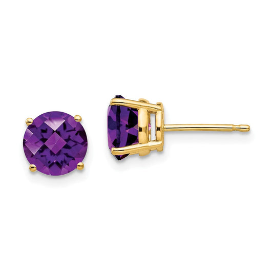 14k Yellow Gold 7mm Amethyst Checker Earrings XE74AC