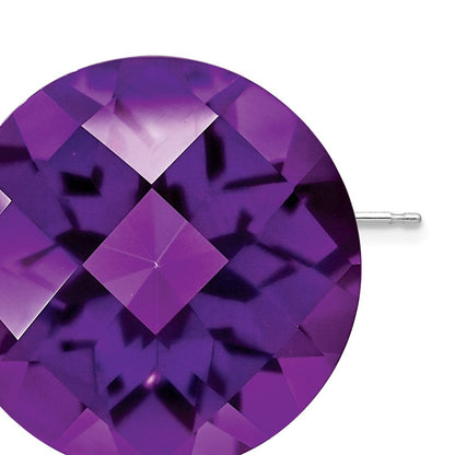 14k White Gold 7mm Amethyst Checker Earrings XE74WAC