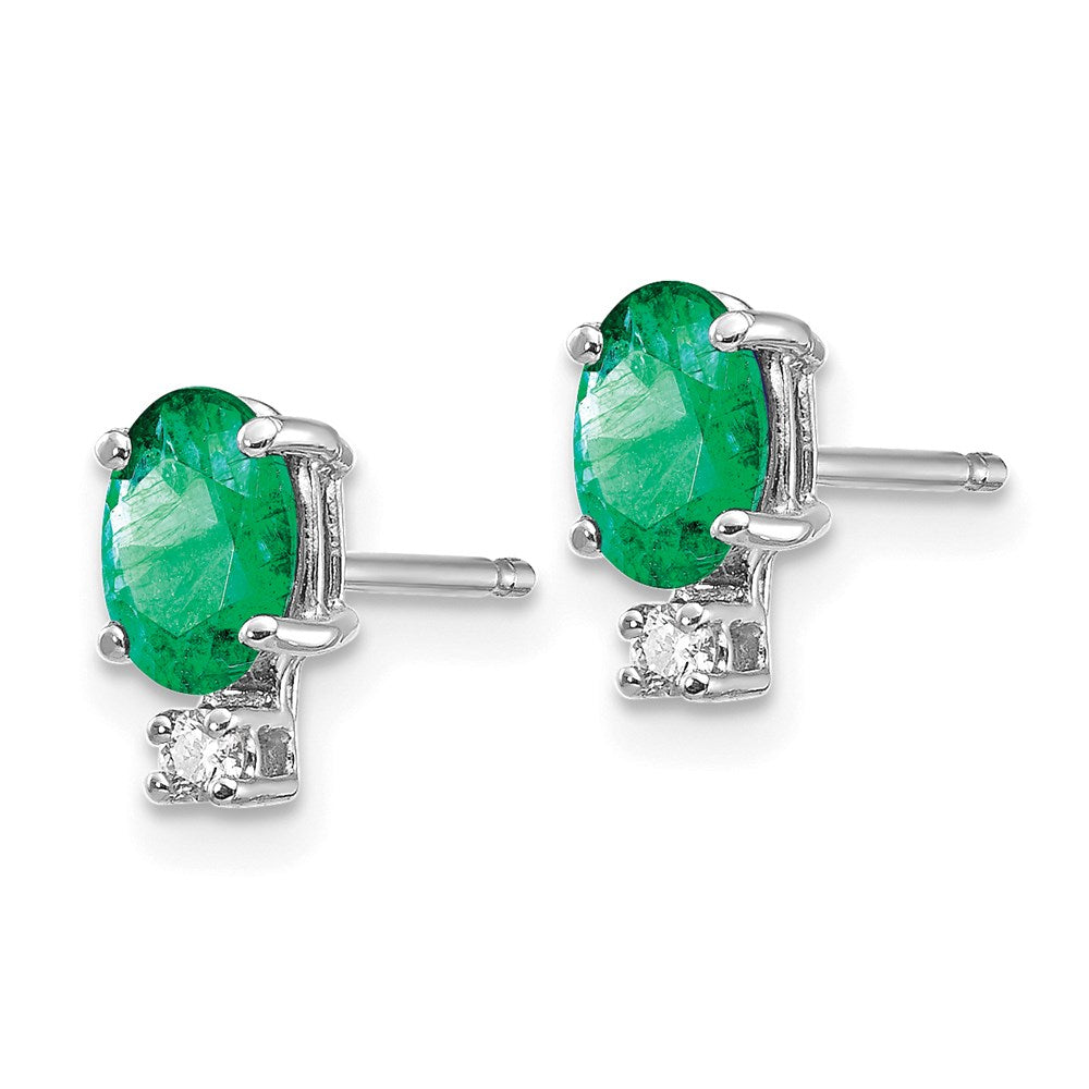 14k White Gold 6x4mm Oval Emerald & AAA Real Diamond Earrings XE755E/AAA