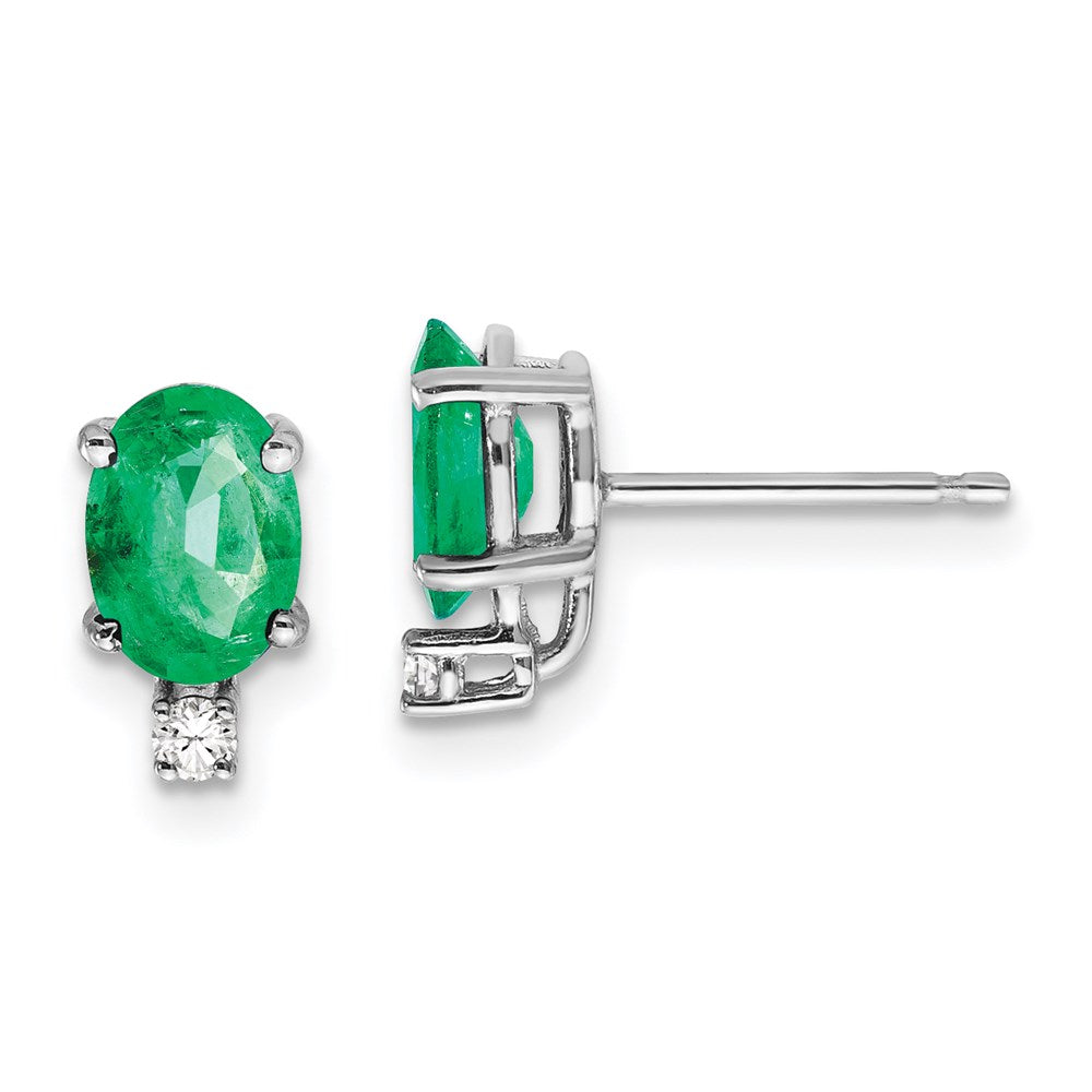 14k White Gold 7x5mm Oval Emerald VS Real Diamond Earrings XE757E/VS