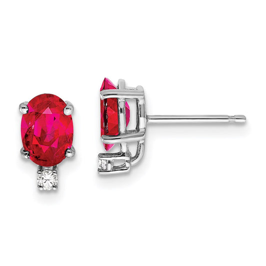 14k White Gold 7x5mm Oval Ruby & AAA Real Diamond Earrings XE757R/AAA