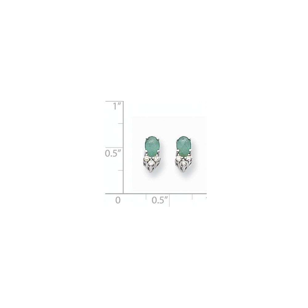 14k White Gold 6x4mm Oval Emerald A Real Diamond Earrings XE759E/A