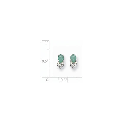 14k White Gold 6x4mm Oval Emerald A Real Diamond Earrings XE759E/A
