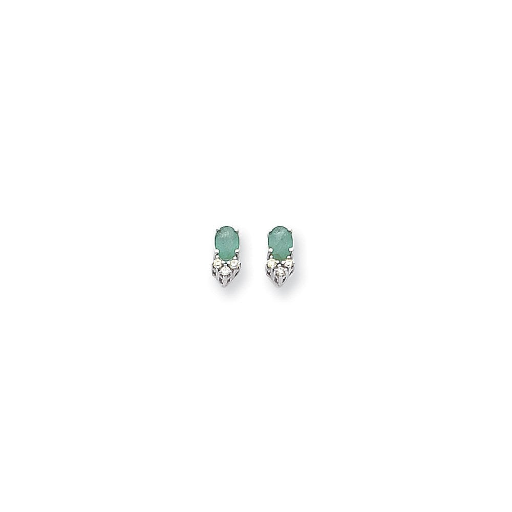 14k White Gold 6x4mm Oval Emerald VS Real Diamond Earrings XE759E/VS