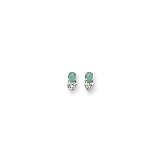 14k White Gold 6x4mm Oval Emerald VS Real Diamond Earrings XE759E/VS