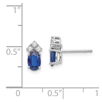 14k White Gold 6x4mm Oval Sapphire & AAA Real Diamond Earrings XE759S/AAA