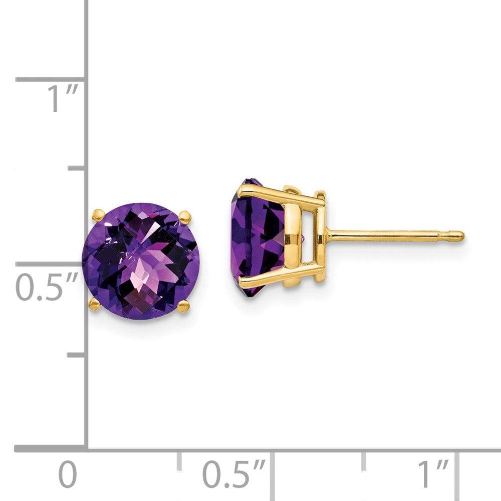 14k Yellow Gold 8mm Amethyst Checker Post Earrings XE75AC