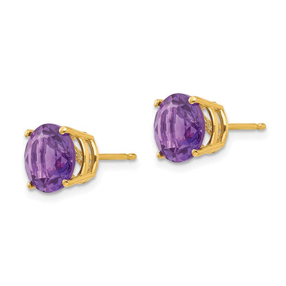 14k Yellow Gold 8mm Amethyst Post Earrings XE75AM