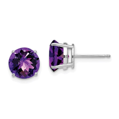 14k White Gold 8mm Amethyst Checker Earrings XE75WAC