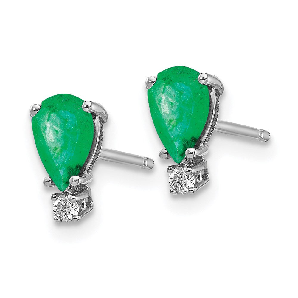 14k White Gold 6x4mm Pear Emerald VS Real Diamond Earrings XE761E/VS