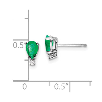 14k White Gold 6x4mm Pear Emerald & AAA Real Diamond Earrings XE761E/AAA