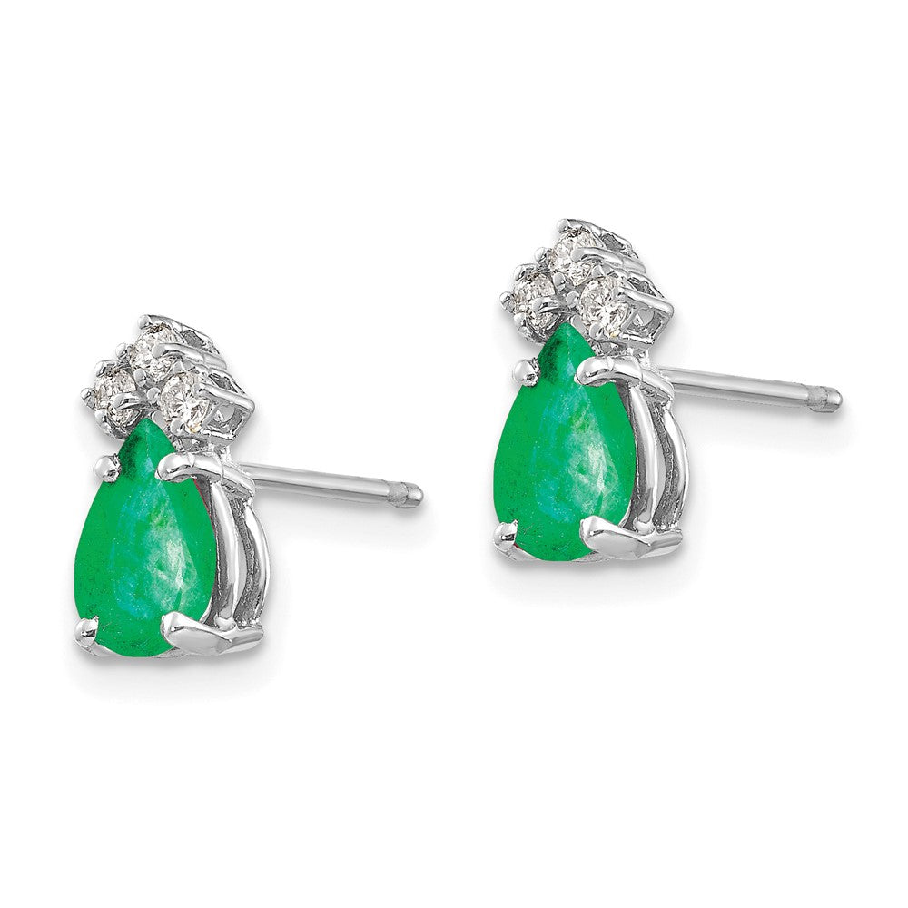 14k White Gold 7x5mm Pear Emerald A Real Diamond Earrings XE763E/A