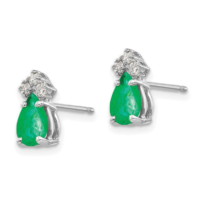 14k White Gold 7x5mm Pear Emerald A Real Diamond Earrings XE763E/A