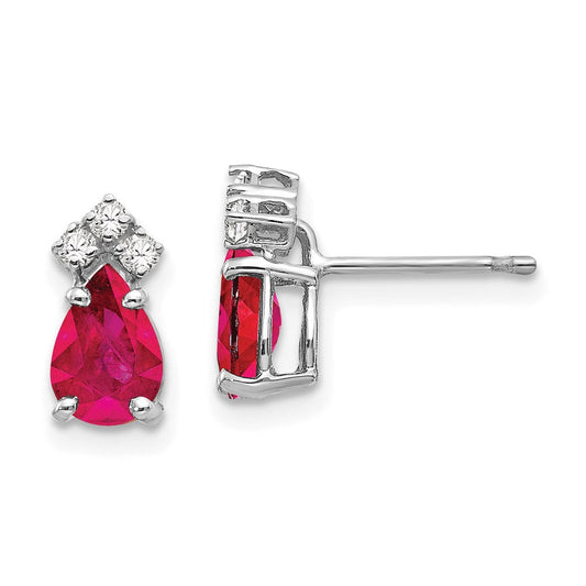 14k White Gold 7x5mm Pear Ruby A Real Diamond Earrings XE763R/A