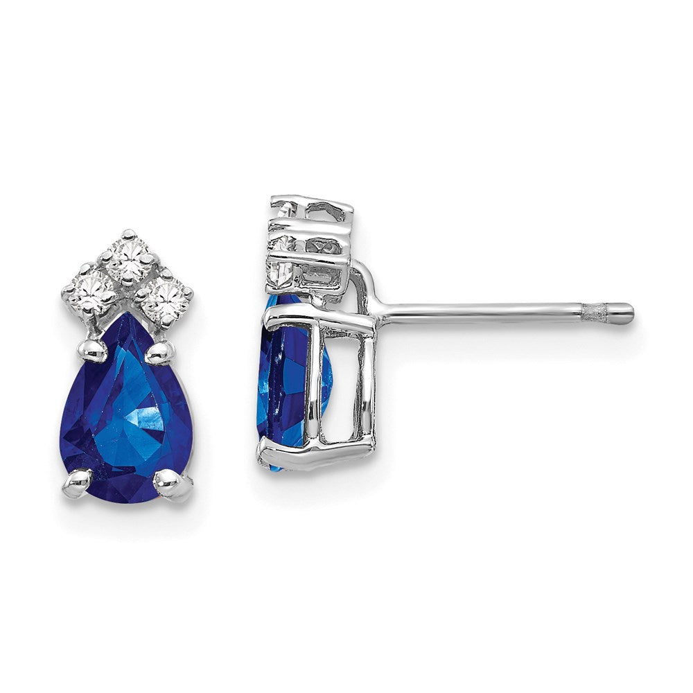 14k White Gold 7x5mm Pear Sapphire VS Real Diamond Earrings XE763S/VS
