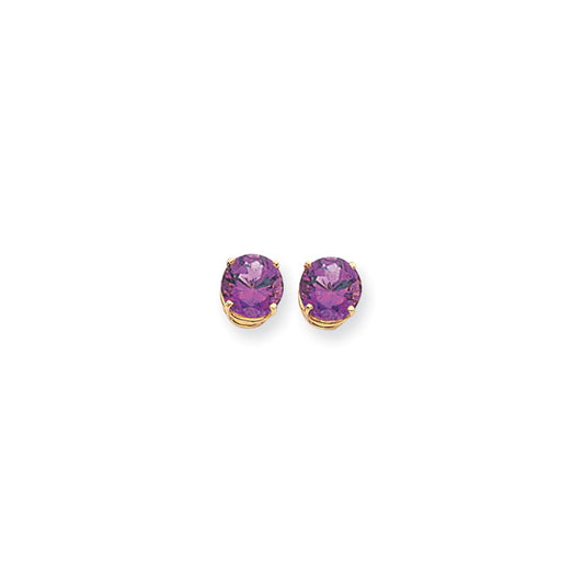 14k Yellow Gold 9mm Amethyst Checker Earrings XE76AC