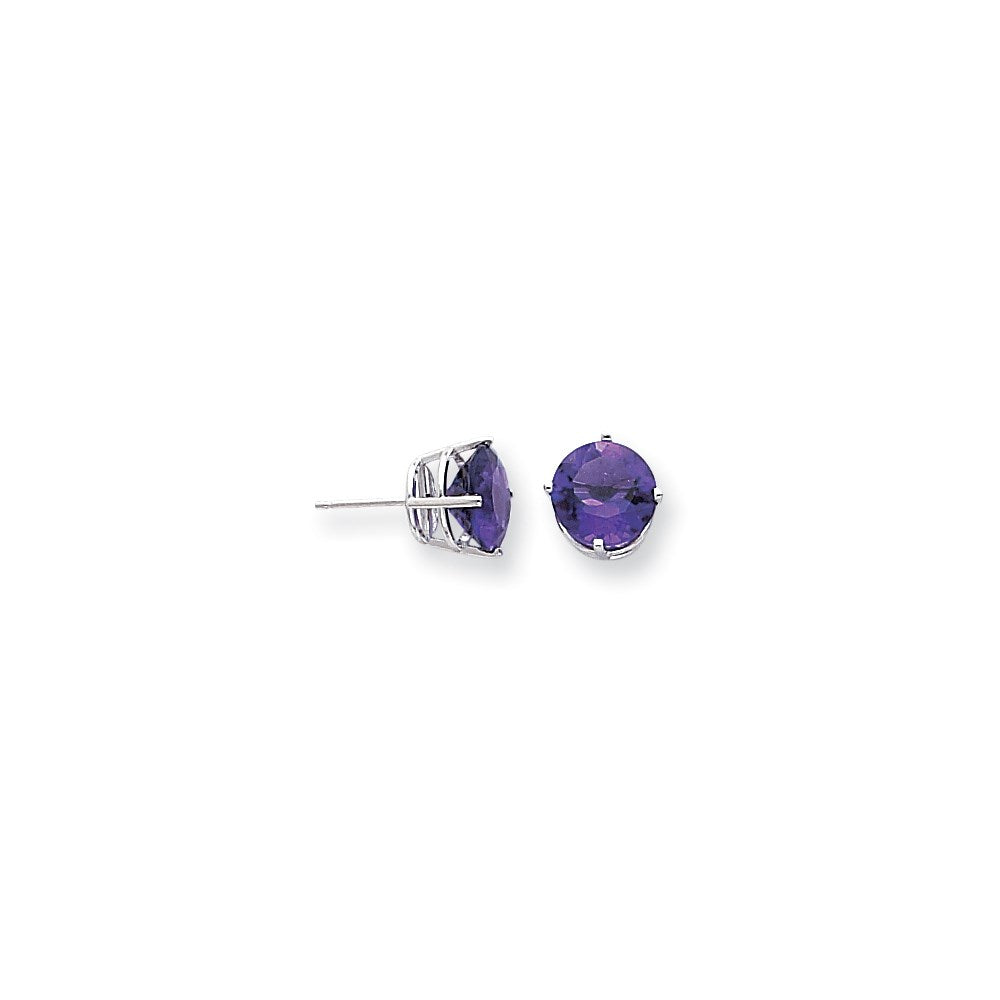 14k White Gold 9mm Amethyst Checker Earrings XE76WAC