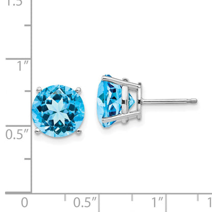 14k White Gold Blue Topaz Round Stud Earrings XE77WBT