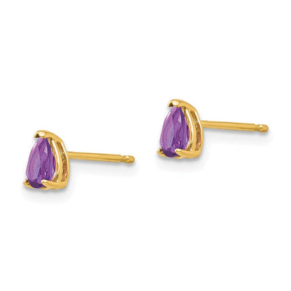 14k Yellow Gold 5x3mm Pear Amethyst Earrings XE78AM