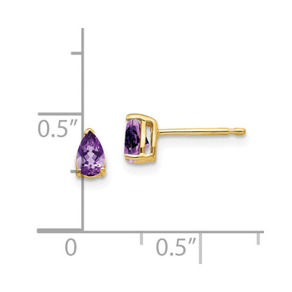 14k Yellow Gold 5x3mm Pear Amethyst Earrings XE78AM