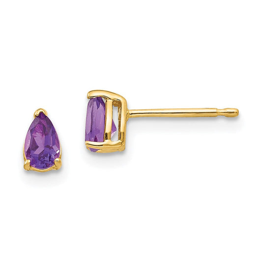 14k Yellow Gold 5x3mm Pear Amethyst Earrings XE78AM