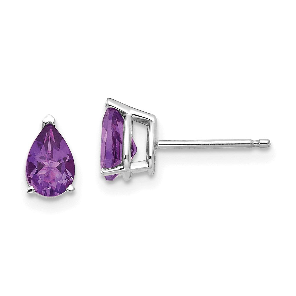 14k White Gold 6x4mm Pear Amethyst Earrings XE79WAM