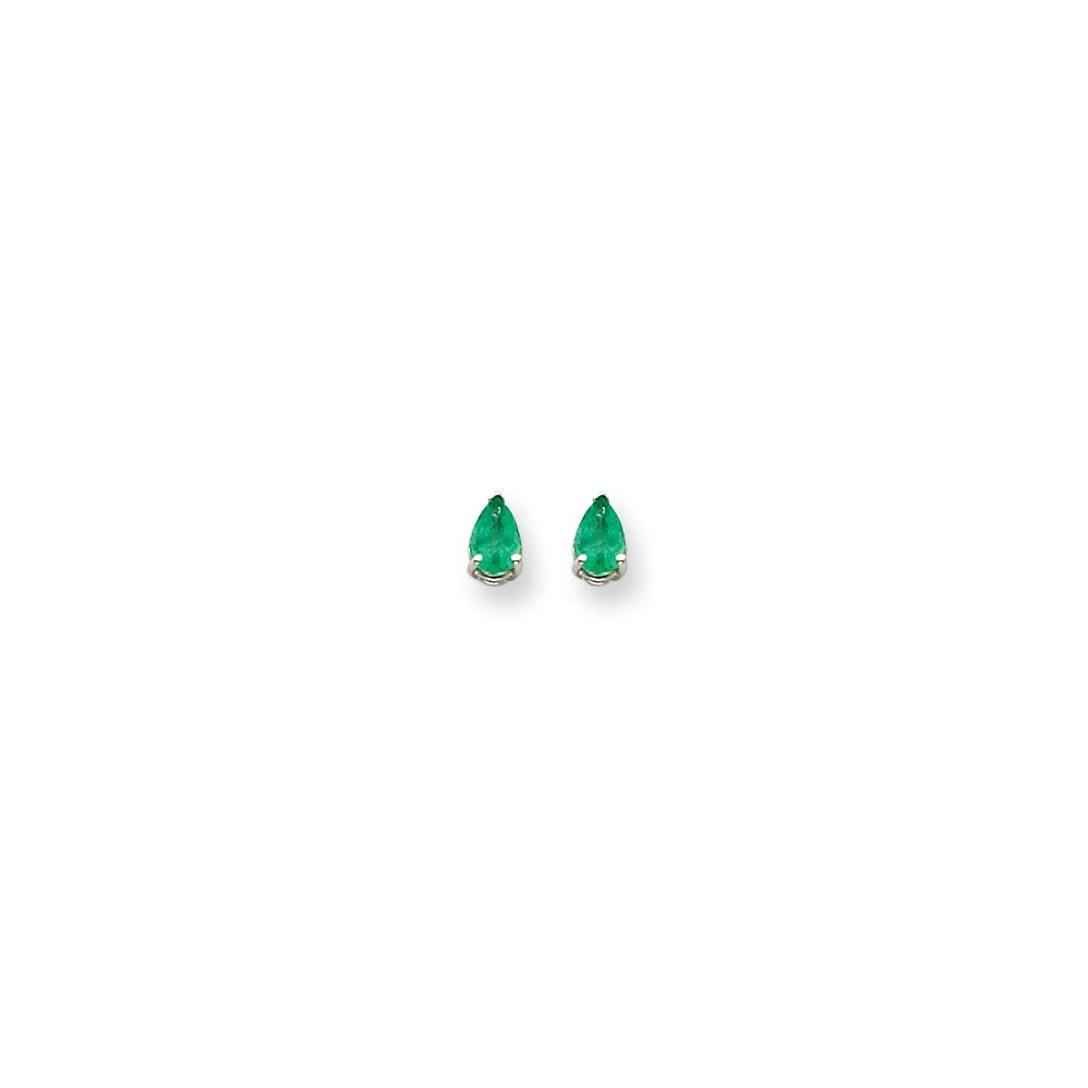14k White Gold 6x4mm Pear Emerald Earrings XE79WE