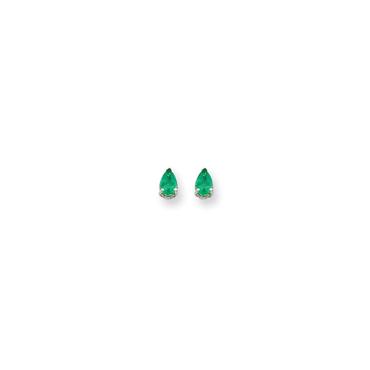14k White Gold 6x4mm Pear Emerald Earrings XE79WE