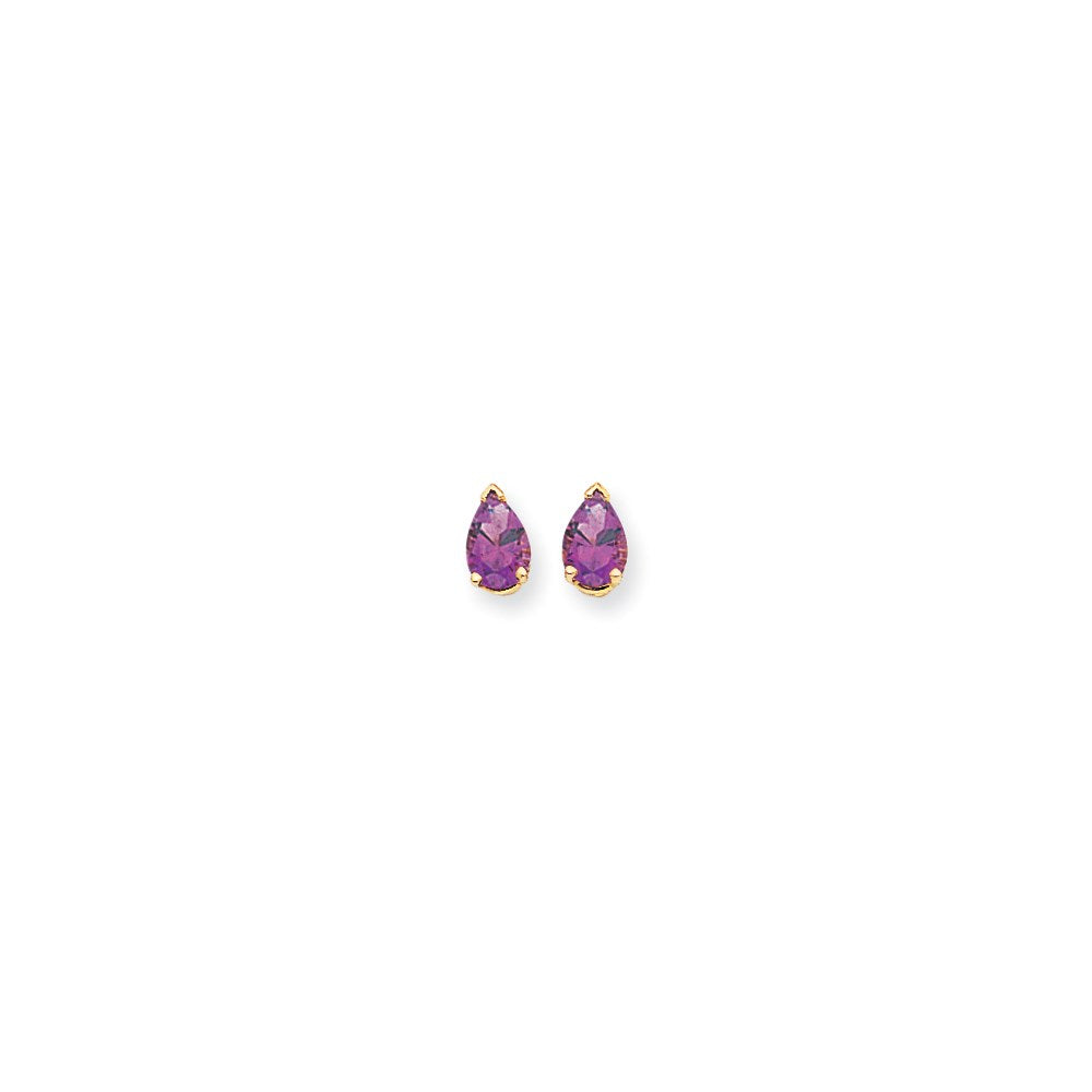 14k Yellow Gold 7x5mm Pear Amethyst Checker Earrings XE80AC