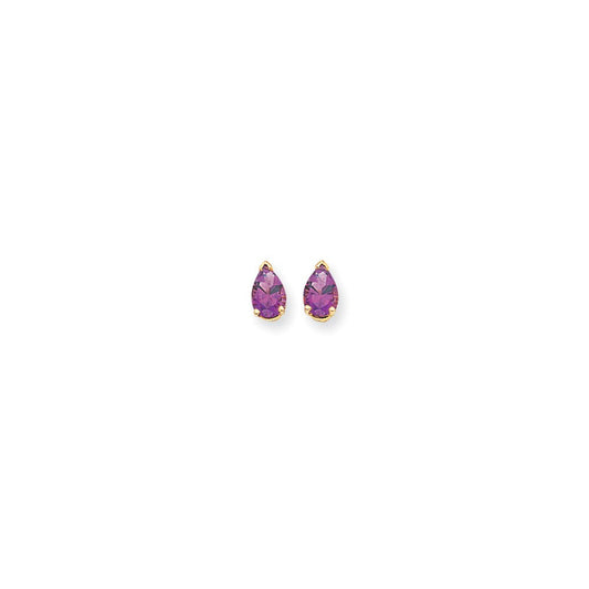 14k Yellow Gold 7x5mm Pear Amethyst Checker Earrings XE80AC
