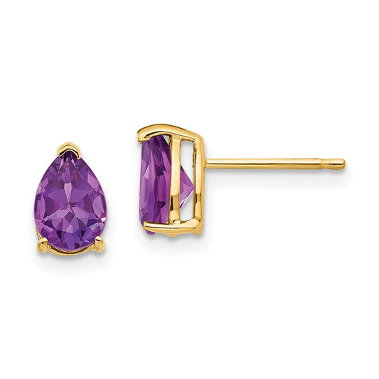 14k Yellow Gold 7x5mm Pear Amethyst Earrings XE80AM