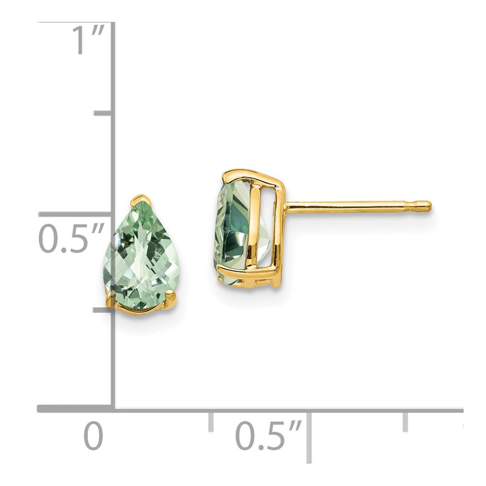 14k Yellow Gold 7x5 Pear Checker-Cut Green Quartz Earrings XE80CG
