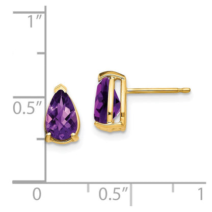 14k Yellow Gold 8x5mm Pear Amethyst Checker Earrings XE81AC