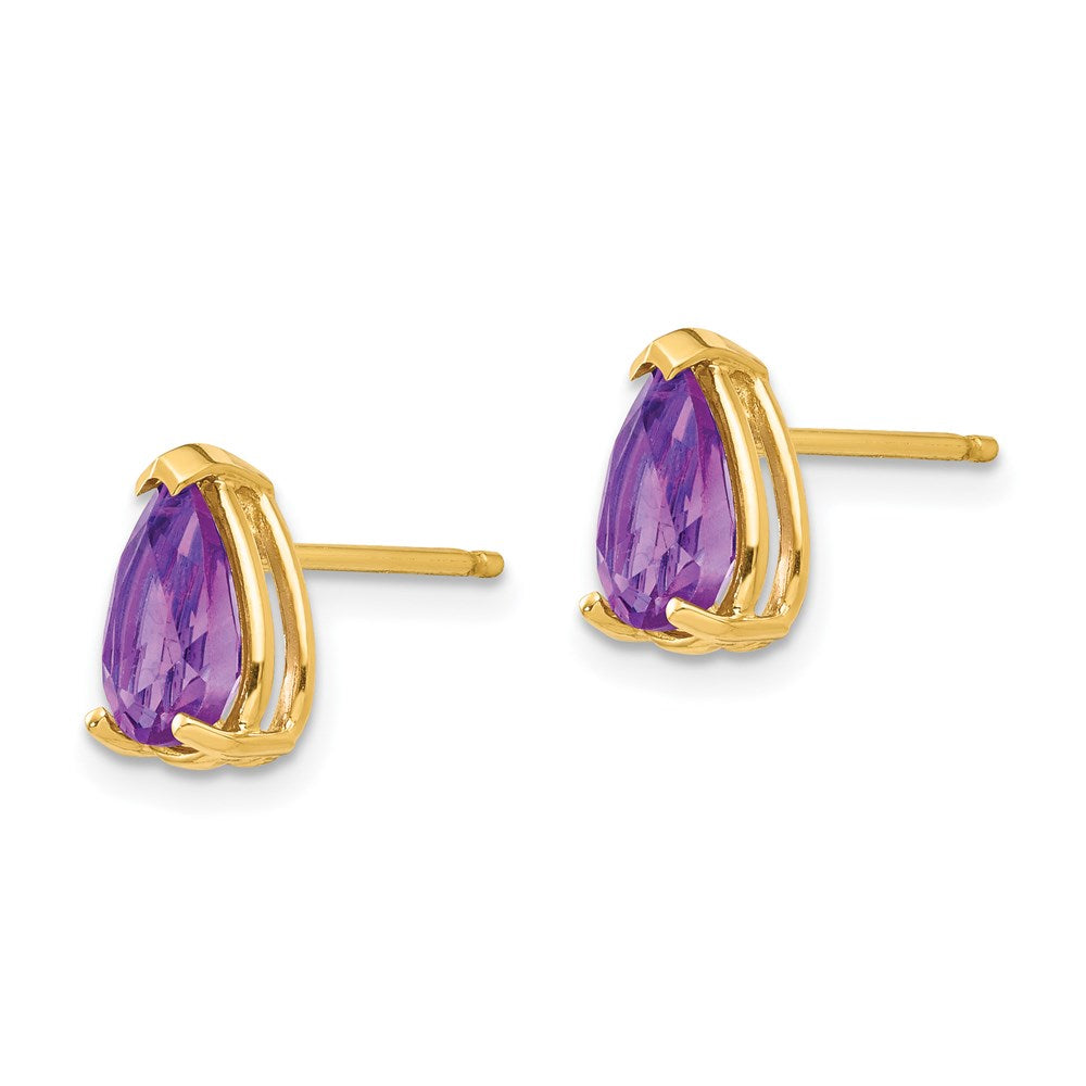 14k Yellow Gold 8x5mm Pear Amethyst Earrings XE81AM