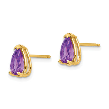 14k Yellow Gold 8x5mm Pear Amethyst Earrings XE81AM