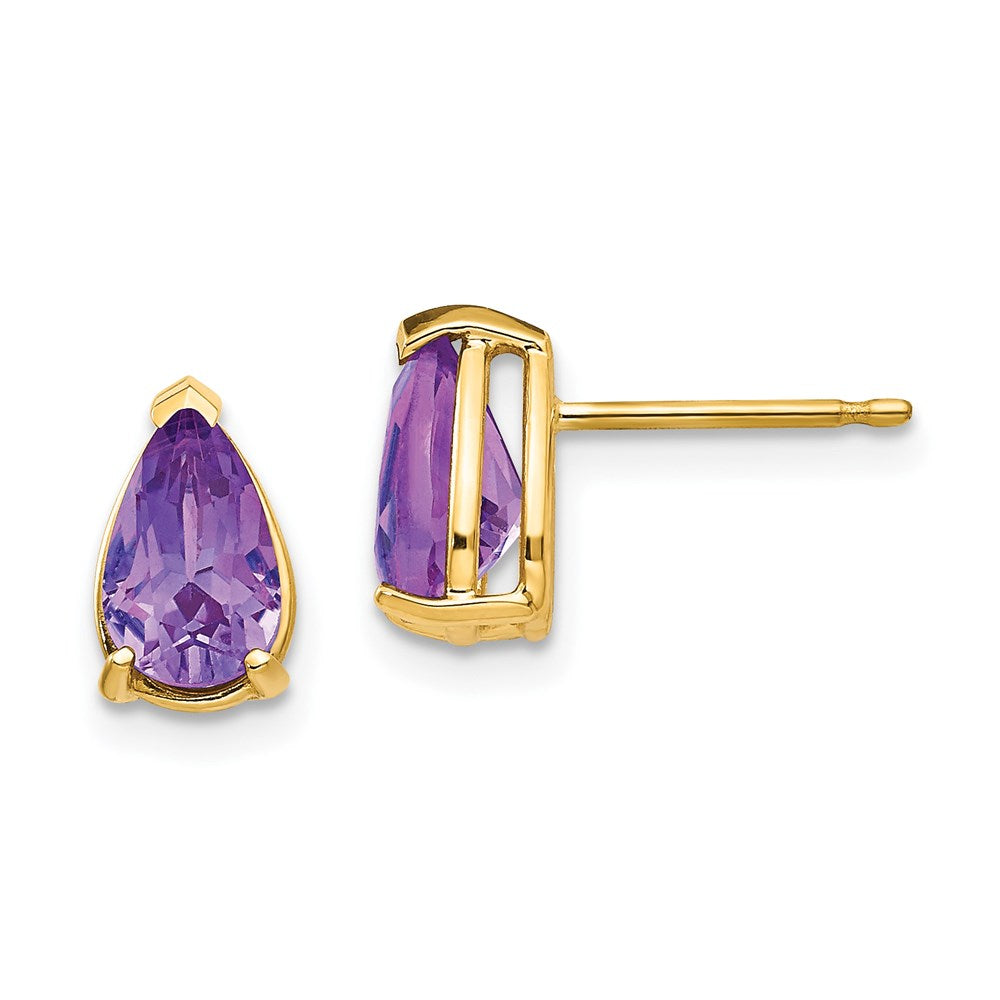 14k Yellow Gold 8x5mm Pear Amethyst Earrings XE81AM