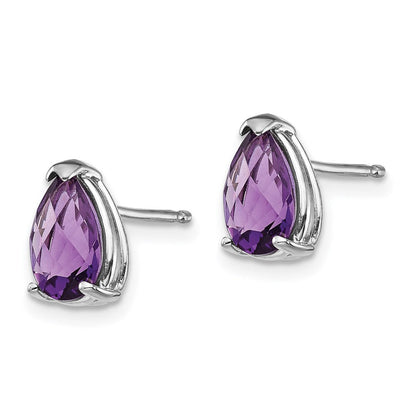 14k White Gold 8x5mm Pear Amethyst Checker Earrings XE81WAC