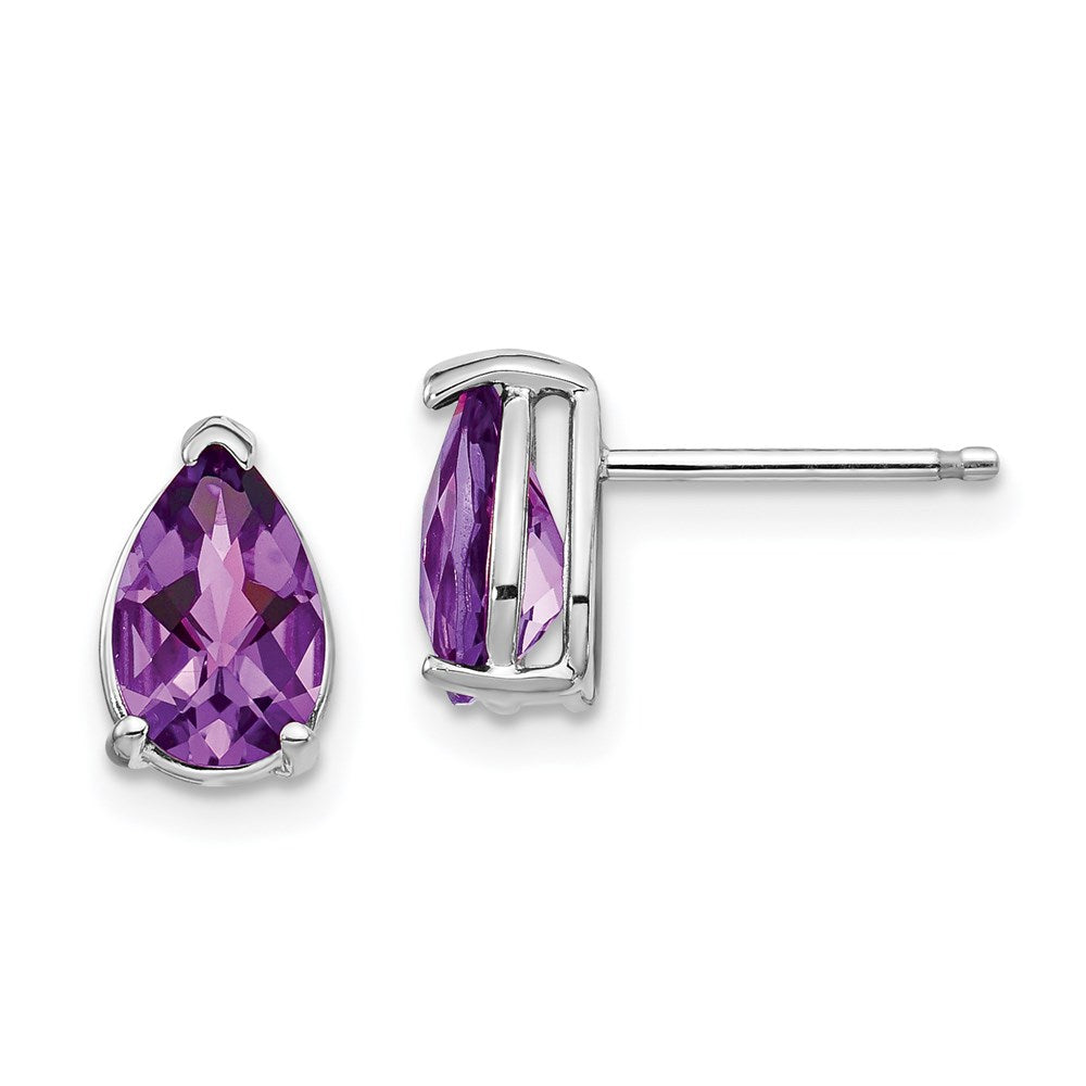 14k White Gold 8x5mm Pear Amethyst Checker Earrings XE81WAC